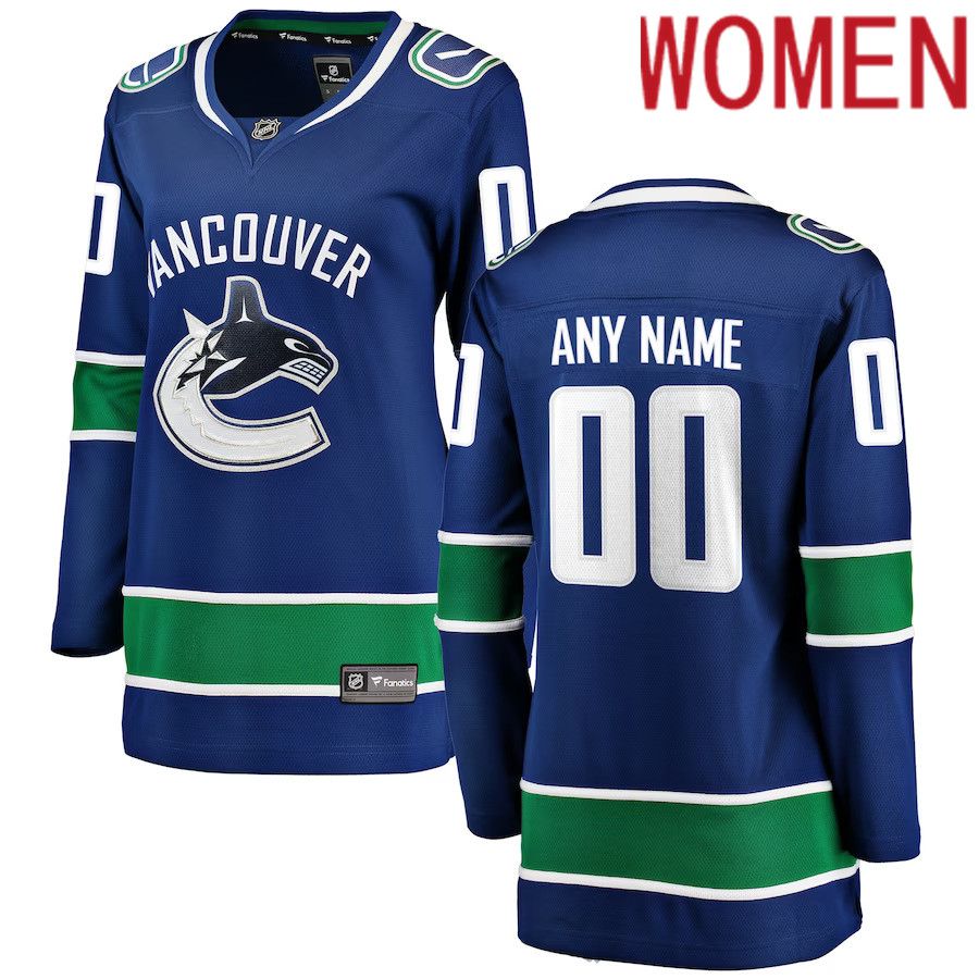 Women Vancouver Canucks Fanatics Branded Blue Home Breakaway Custom NHL Jersey->women nhl jersey->Women Jersey